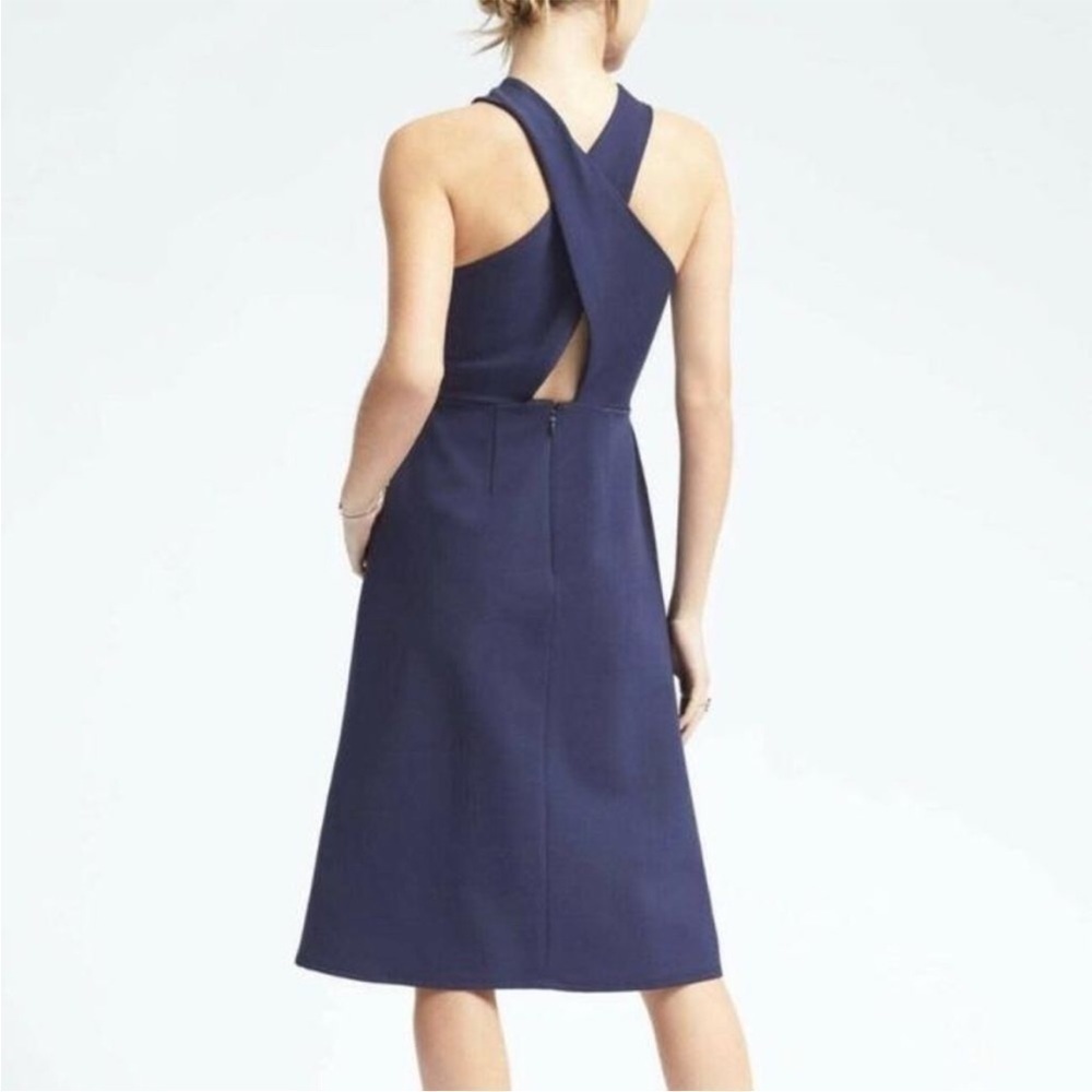 NWT Banana Republic Dress Crossback Ponte Midi Navy Blue Cut Out Sleeveless 6P - Picture 14 of 14